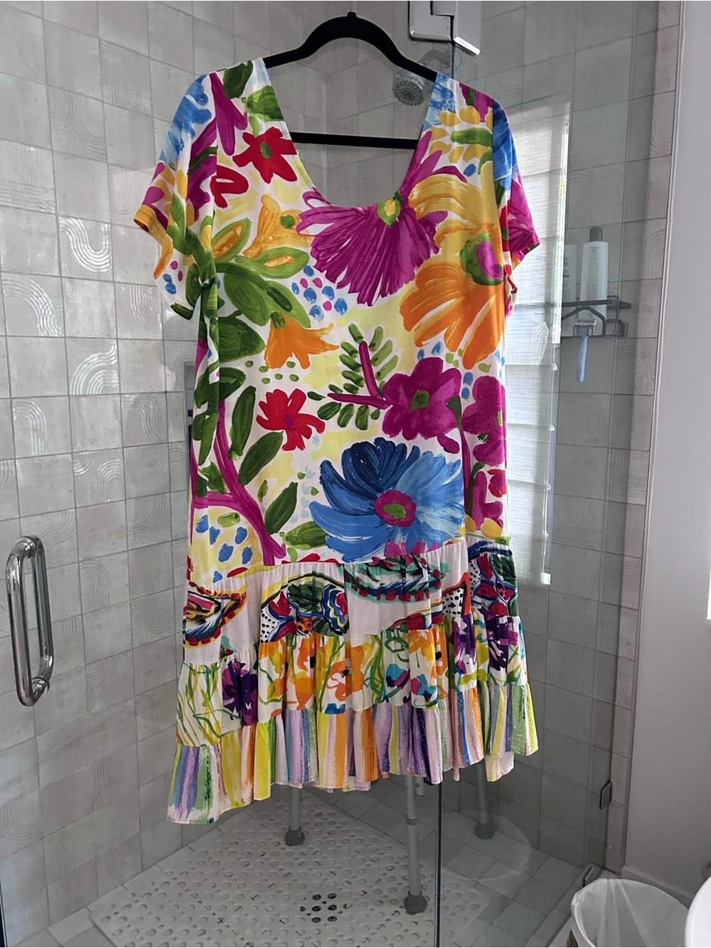 Jams World Pink and Blue Floral Scoop Neck Top